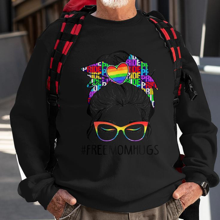 Womens Free Mom Hugs Messy Bun Lgbt Pride Sweatshirt Gifts for Old Men