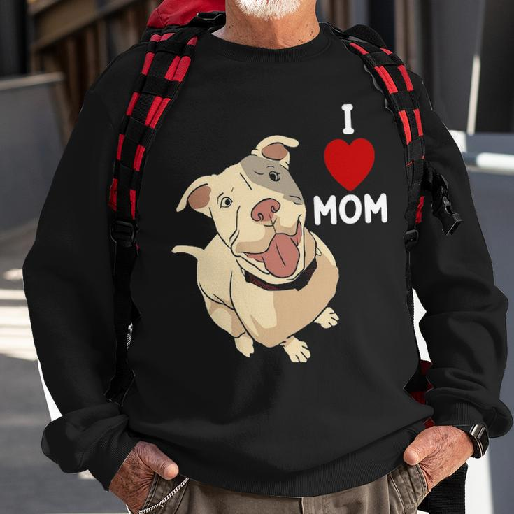 Womens I Love Mom Valentines Day Cute Dog Pitbull Mama V Day Pajama Sweatshirt Gifts for Old Men