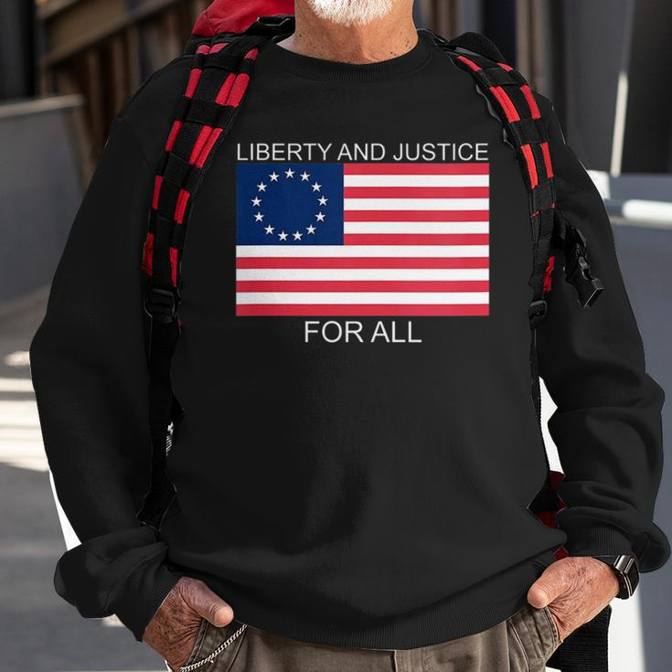 Womens Liberty And Justice For All Betsy Ross Flag American Pride Sweatshirt Gifts for Old Men