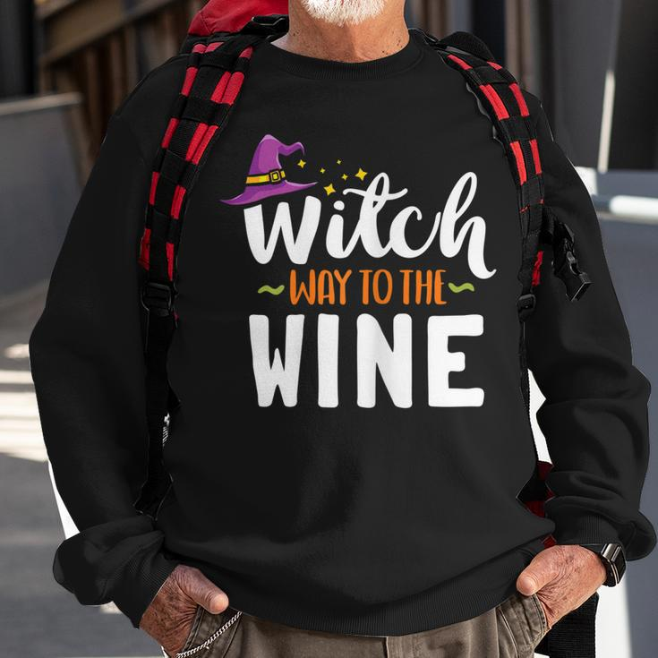 Womens Wine Lover Outfit For Halloween Witch Way To The Wine Sweatshirt Gifts for Old Men