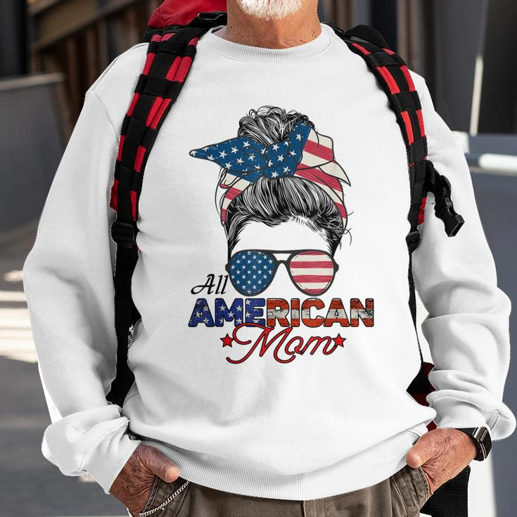 All American Mom 4Th July Messy Bun Us Flag Sweatshirt Gifts for Old Men