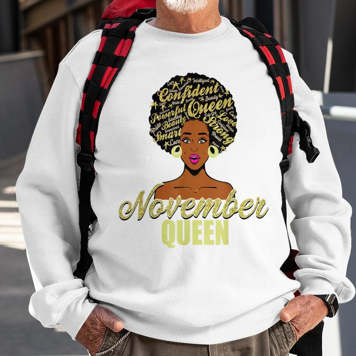 Black African American Melanin Afro Queen November Birthday Sweatshirt Gifts for Old Men