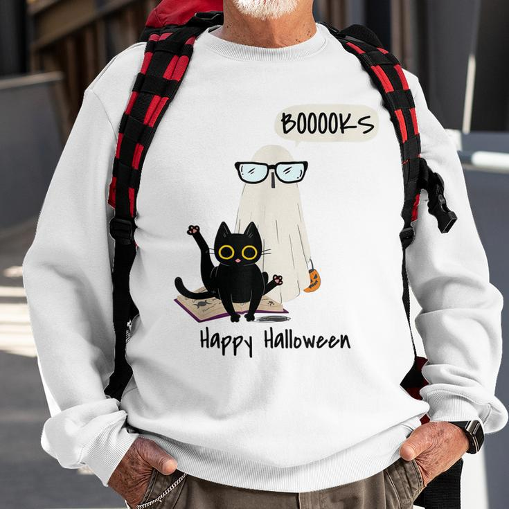 Book Lover Halloween Boooks Ghost Boo And Black Cat Cute Sweatshirt Gifts for Old Men