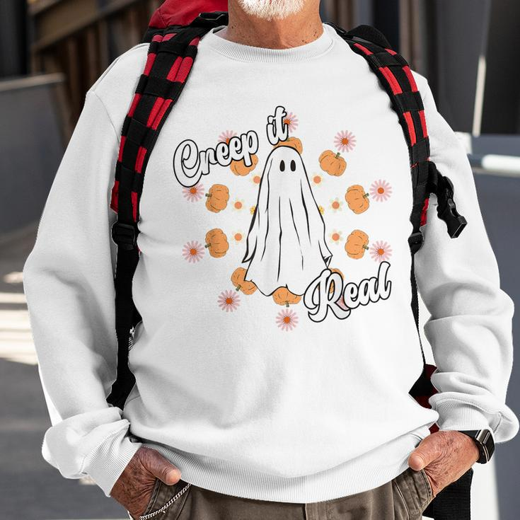 Creep It Real Vintage Ghost Pumkin Retro Groovy Sweatshirt Gifts for Old Men