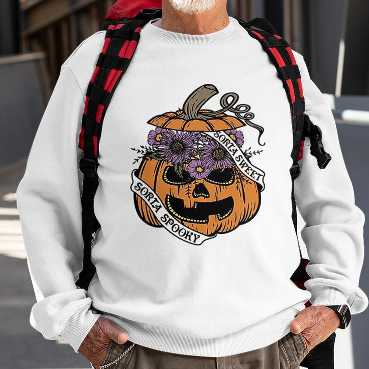 Cute Halloween Sorta Sweet Sorta Spooky Pumpkin Florals Sweatshirt Gifts for Old Men