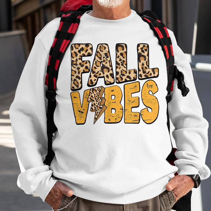 Distressed Fall Vibes Leopard Lightning Bolts In Fall Colors Sweatshirt Gifts for Old Men