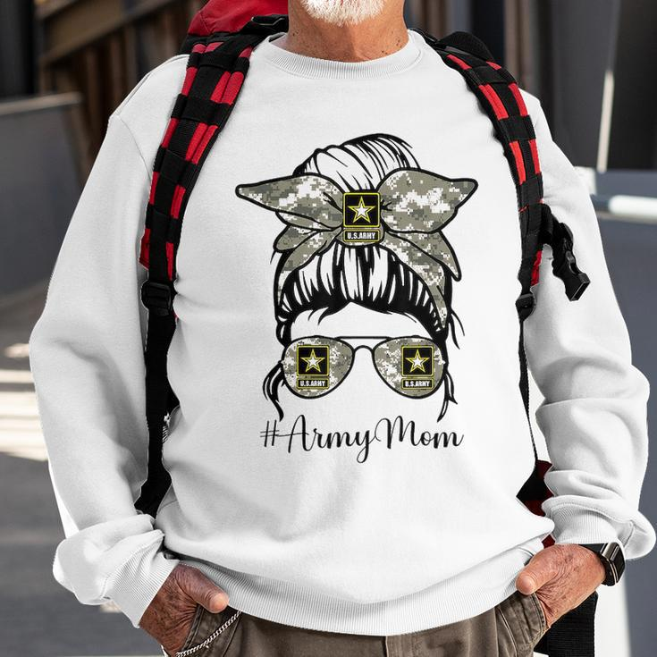 Funny Army Mom Messy Bun Hair Glasses Sweatshirt Gifts for Old Men