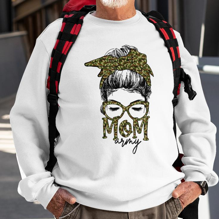 Funny Army Mom Messy Bun Hair Glasses V2 Sweatshirt Gifts for Old Men