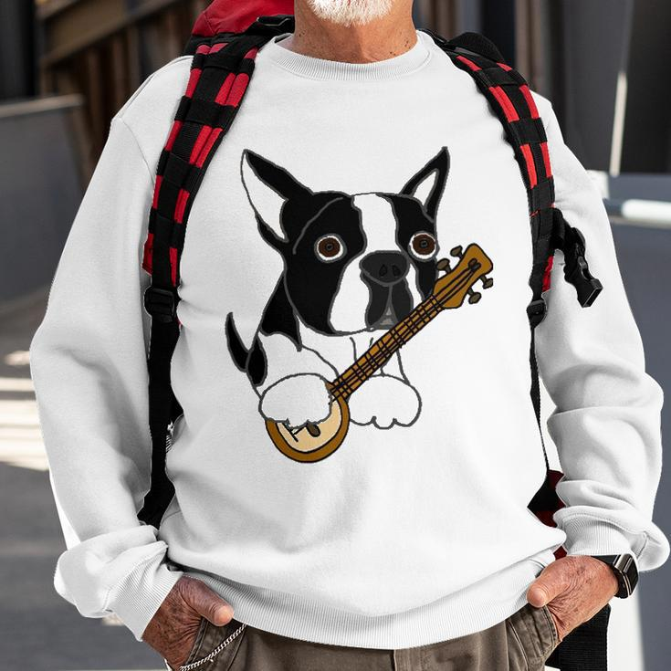 Funny Boston Terrier Dog Playing Banjo Sweatshirt Gifts for Old Men