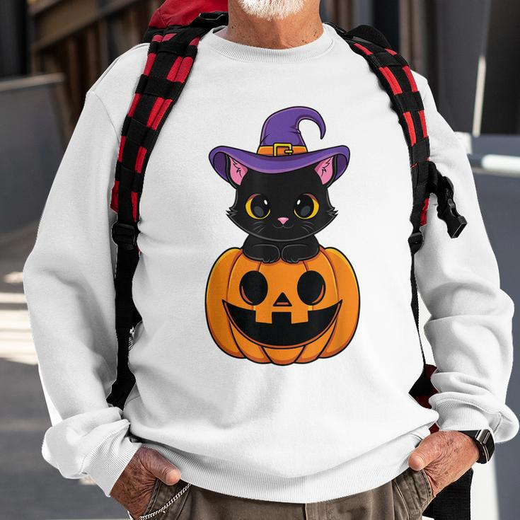 Halloween Cute Black Cat Witch Hat Pumpkin For Kids Girls Sweatshirt Gifts for Old Men