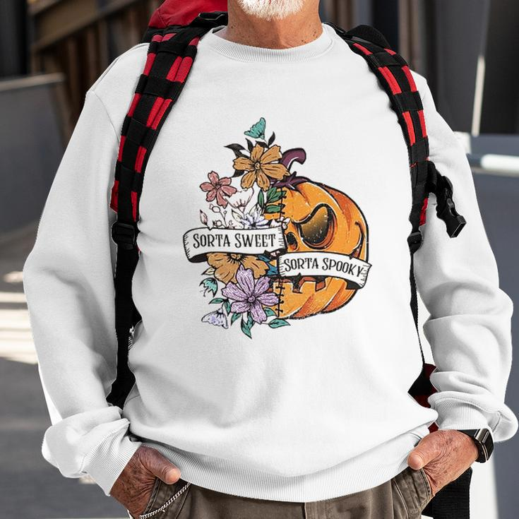 Halloween Sorta Sweet Sorta Spooky Pumpkin Floral Sweatshirt Gifts for Old Men