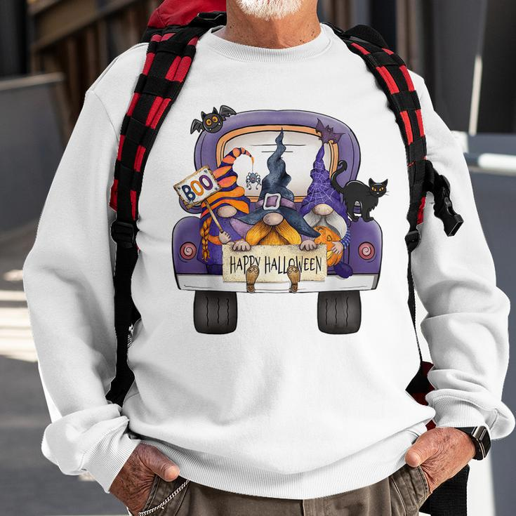 Happy Halloween Truck Gnomes Witch Black Cat Pumpkin Costume Sweatshirt Gifts for Old Men