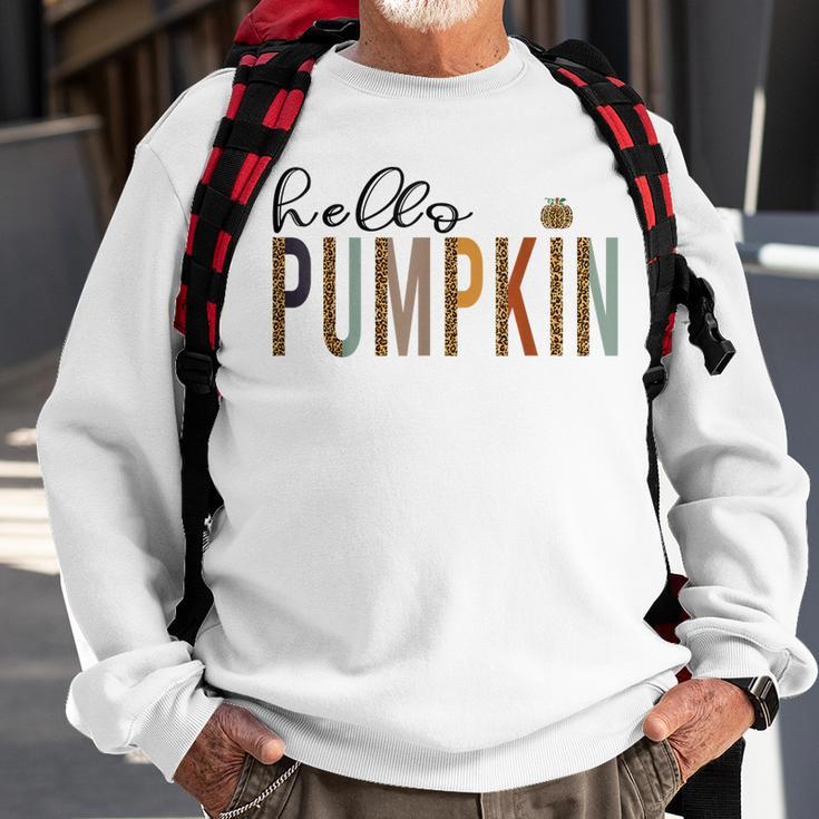 Leopard Pumpkin Hello Pumpkin Graphic Fall Halloween Costume Sweatshirt Gifts for Old Men