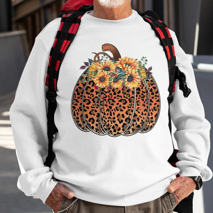 Leopard Pumpkin Womens Halloween Sunflowers Thanksgiving Sweatshirt Gifts for Old Men