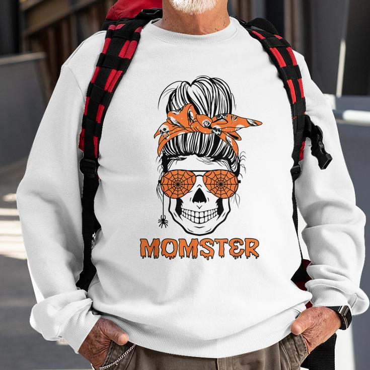 Momster Halloween Costume Skull Mom Messy Hair Bun Sweatshirt Gifts for Old Men