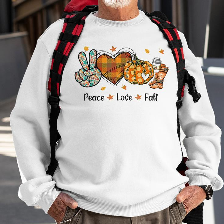 Peace Love Fall Autumn Season Pumpkin Halloween Coffee Lover Sweatshirt Gifts for Old Men