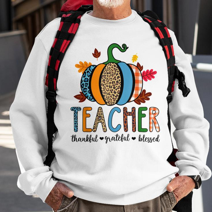 Pumpkin Leopard Teacher Thankful Grateful Blessed V3 Sweatshirt Gifts for Old Men