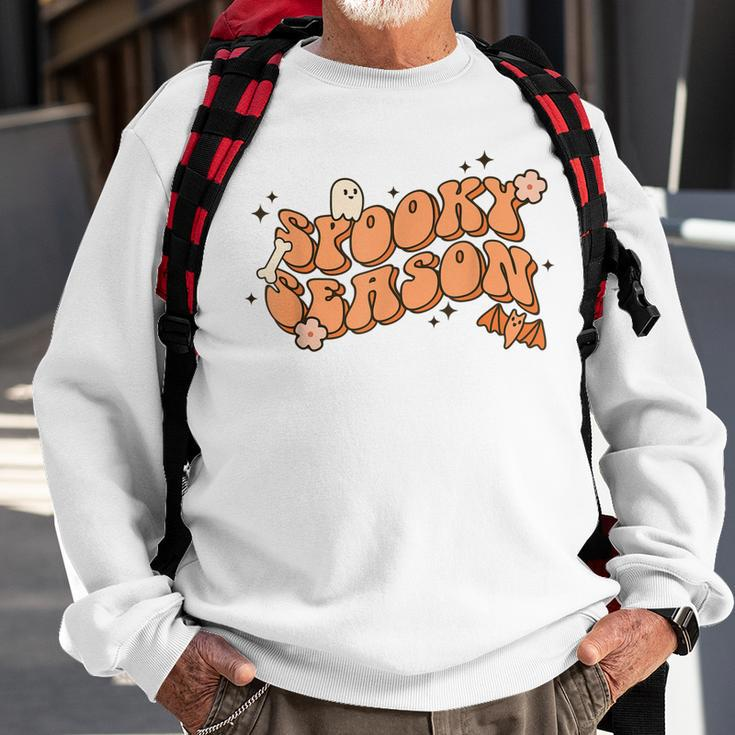 Retro Spooky Season Boo Ghost Floral Spooky Vibes Halloween Sweatshirt Gifts for Old Men