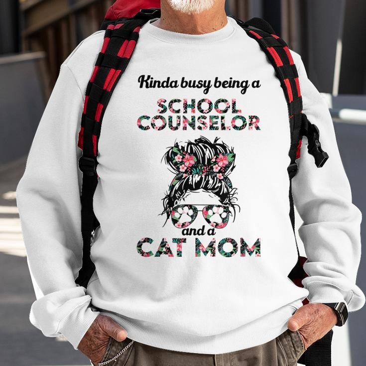 School Counselor And Cat Moms Messy Bun Hair Sweatshirt Gifts for Old Men