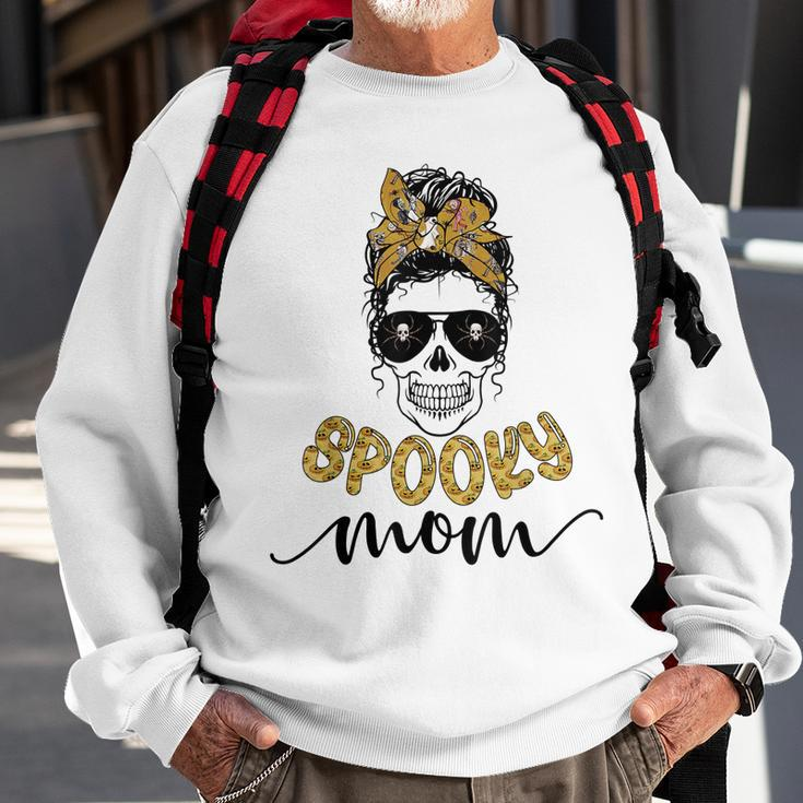 Skull Spooky Mom Messy Bun Mama Spider Halloween Zombie Sweatshirt Gifts for Old Men