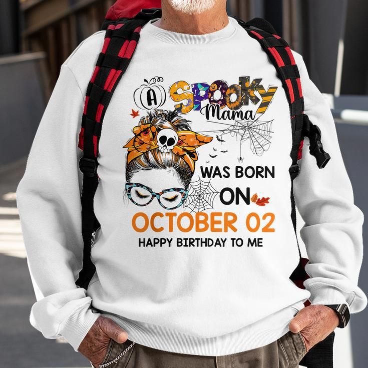 Spooky Mama Born On October 2Nd Birthday Bun Hair Halloween Sweatshirt Gifts for Old Men