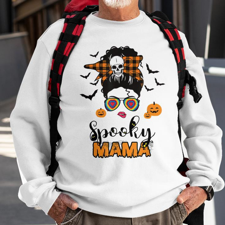 Spooky Mama Messy Bun For Halloween Messy Bun Mom Monster Sweatshirt Gifts for Old Men
