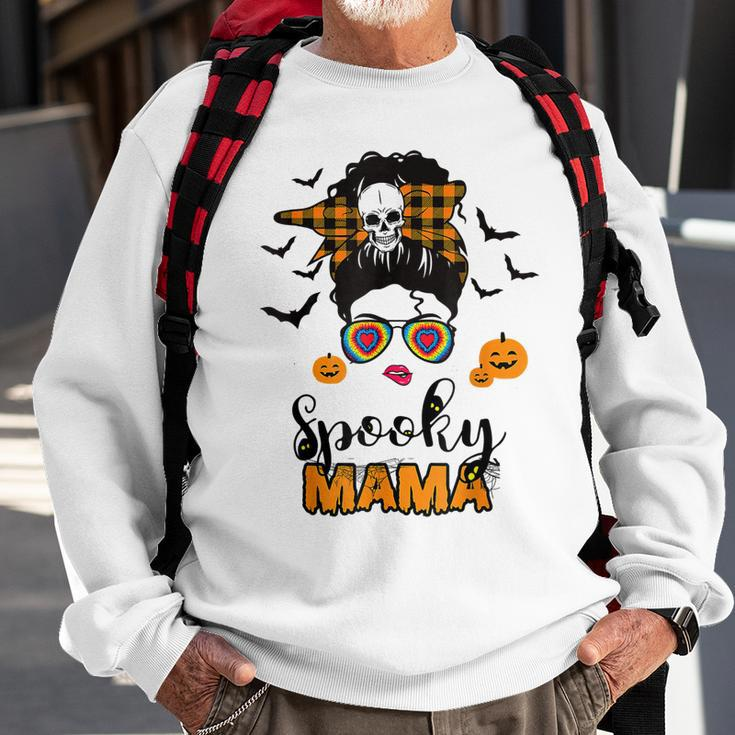 Spooky Mama Messy Bun For Halloween Messy Bun Mom Monster V2 Sweatshirt Gifts for Old Men