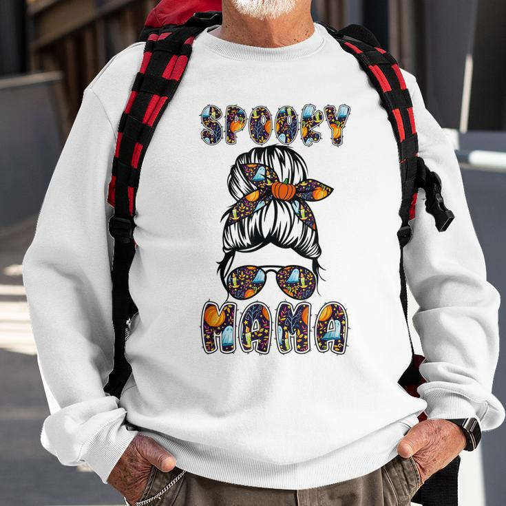 Spooky Mama Scary Halloween Messy Hair Bun Mothers Sweatshirt Gifts for Old Men