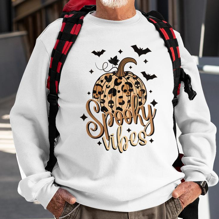 Spooky Vibes Skull Leopard Pumpkin Vintage Boho Halloween Sweatshirt Gifts for Old Men