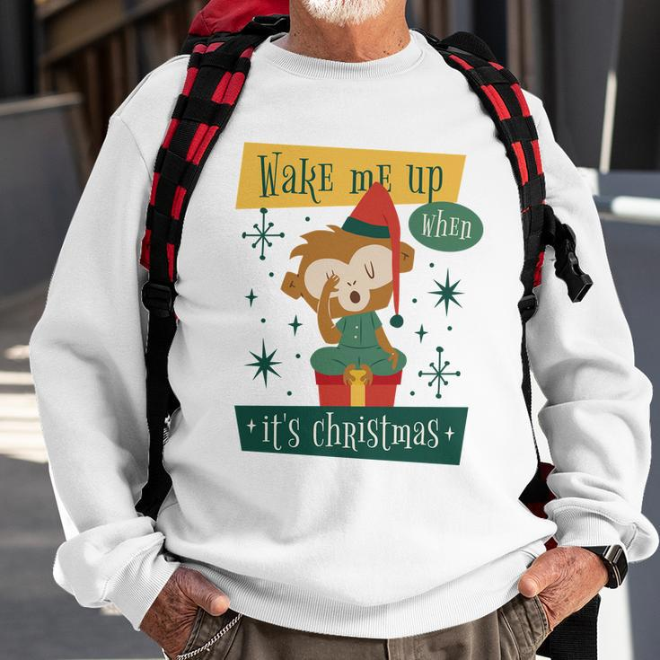 Wake Me Up When Its Christmas Monkey Cute Graphic Design Printed Casual Daily Basic Sweatshirt Gifts for Old Men