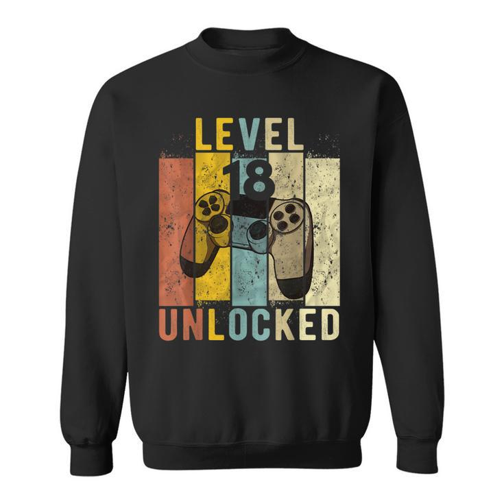 18Th Birthday Level 18 Unlocked Video Gamer Gift   Sweatshirt