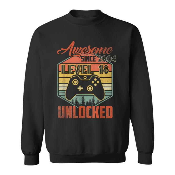 18Th Year Old Birthday Gift Awesome Since 2004 Video Gamer  Sweatshirt