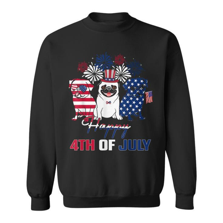 4Th July American Flag Three Red White Pug Blue Firework  Sweatshirt