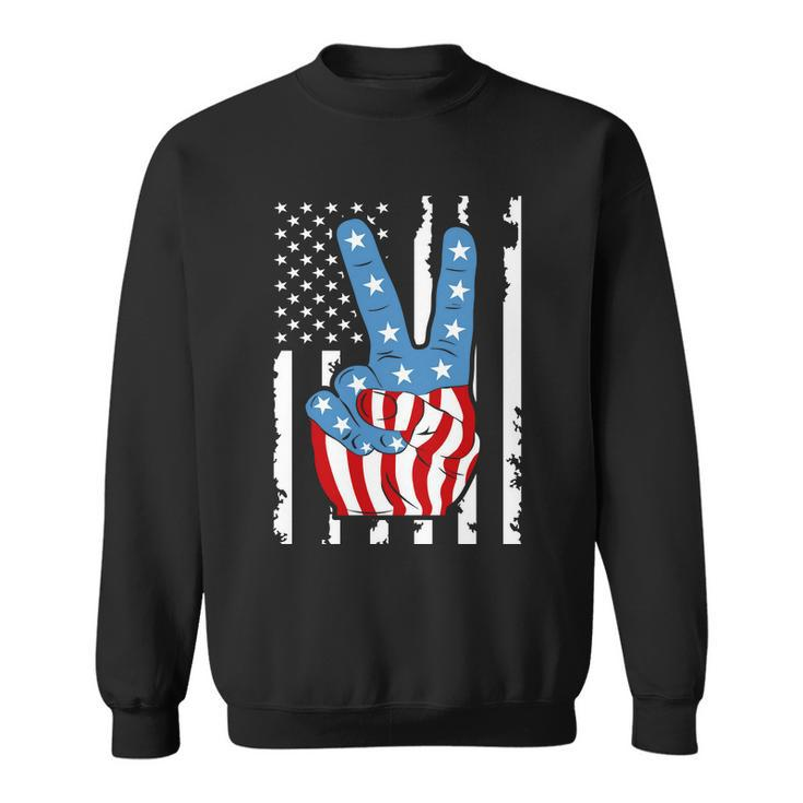 4Th Of July Peace Hand American Flag Sweatshirt