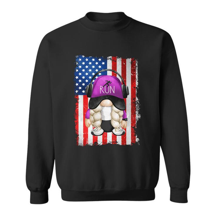 4Th Of July Running Gnome For Women Patriotic American Flag Gift Sweatshirt