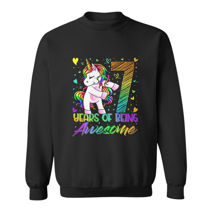 7Th Birthday 7 Year Old Girl Flossing Funny Unicorn Party Sweatshirt