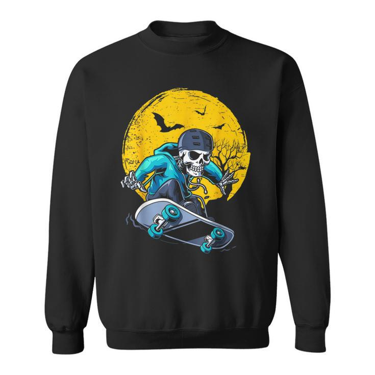 A Skeleton Skateboard Playing Cruiser Skateboard Pumpkins  Men Women Sweatshirt Graphic Print Unisex