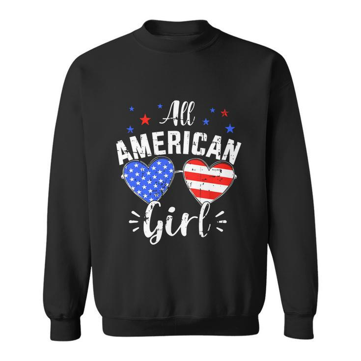 All American 4Th Of July Girl With Sunglasses And Us Flag Sweatshirt