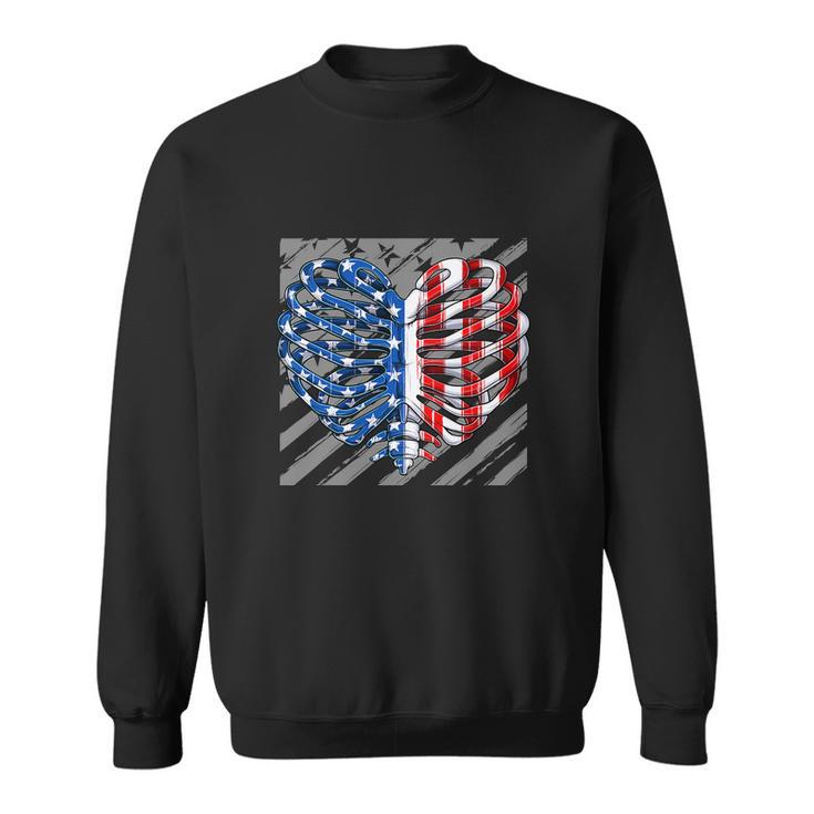 American Ribcage Heart Usa Flag Funny 4Th Of July Sweatshirt