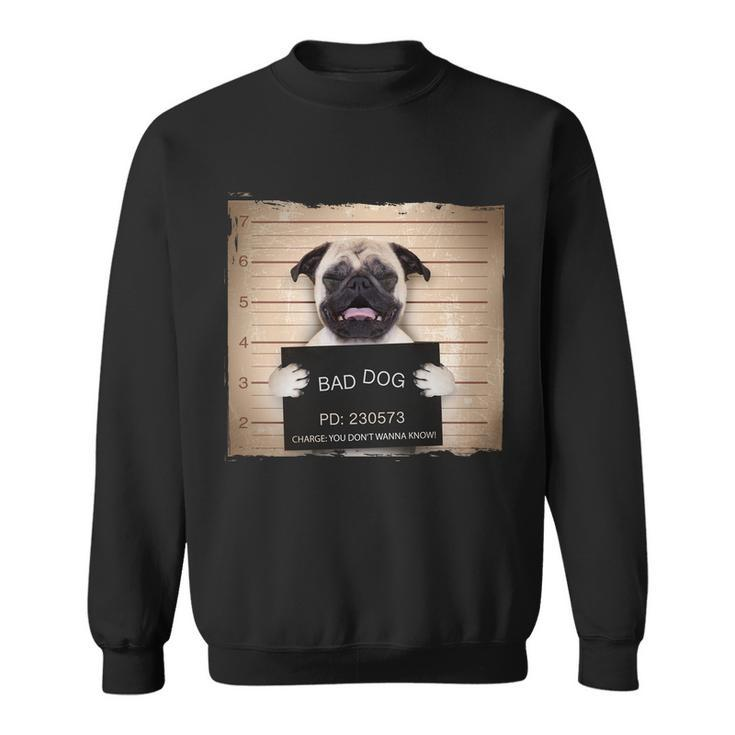 Bad Dog Funny Pug Prison Mug Shot Sweatshirt