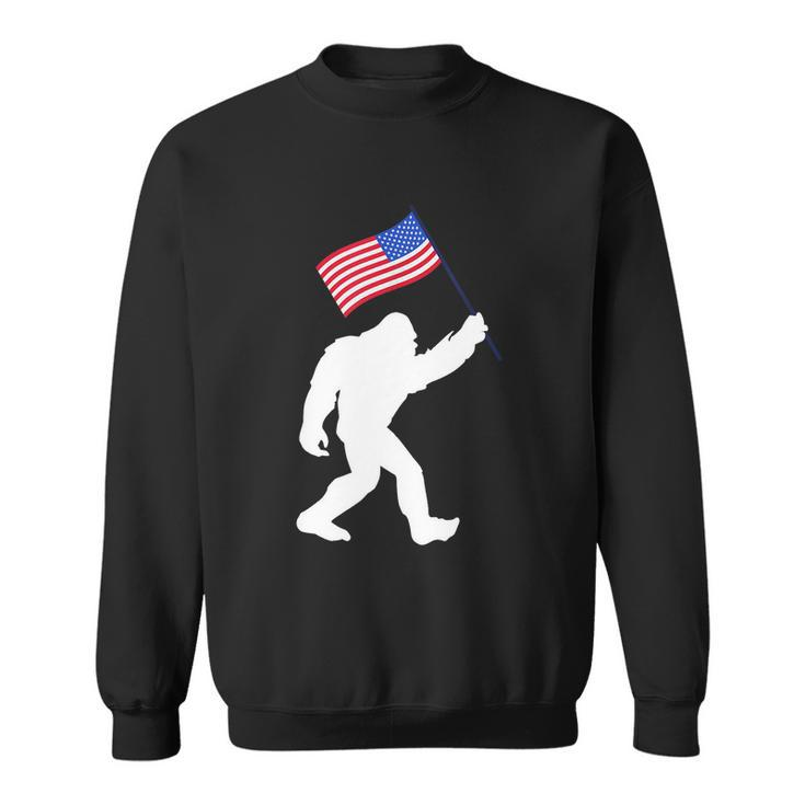 Bigfoot With American Flag Funny 4Th Of July Meaningful Gift Sweatshirt