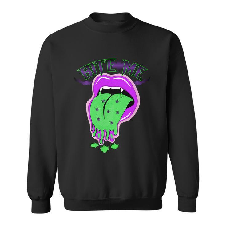 Bite Me Lips Halloween Quote Sweatshirt