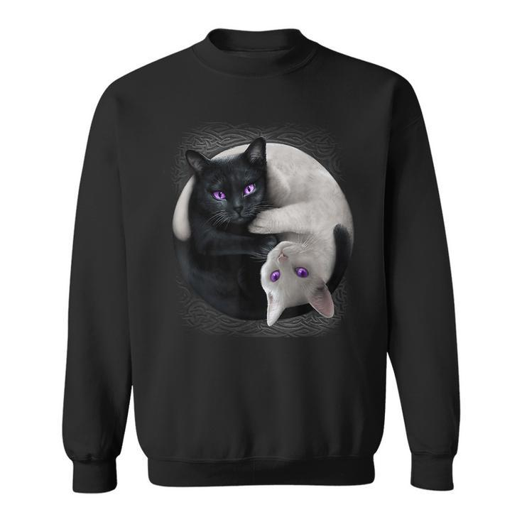 Black Cat And White Cat Yin And Yang Halloween For Men Women  Sweatshirt