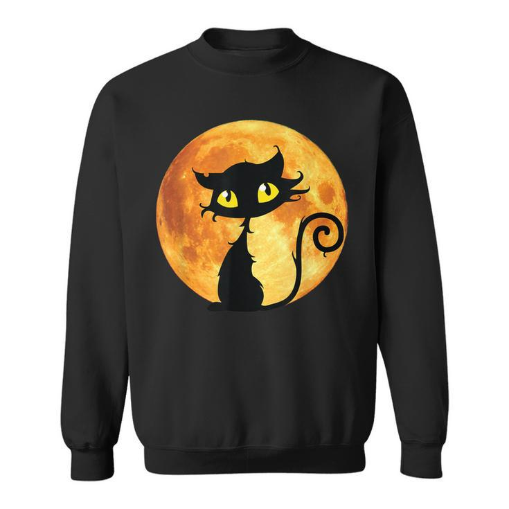 Black Cat Full Moon Halloween Cool Funny Ideas For Holidays  Sweatshirt