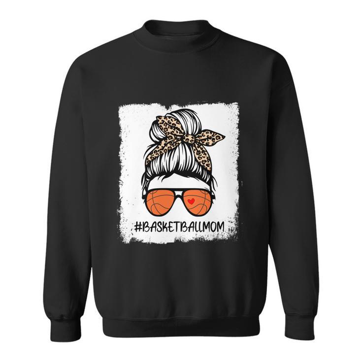 Bleached Basketball Mom Life Leopard Messy Bun Game Day Gift Sweatshirt