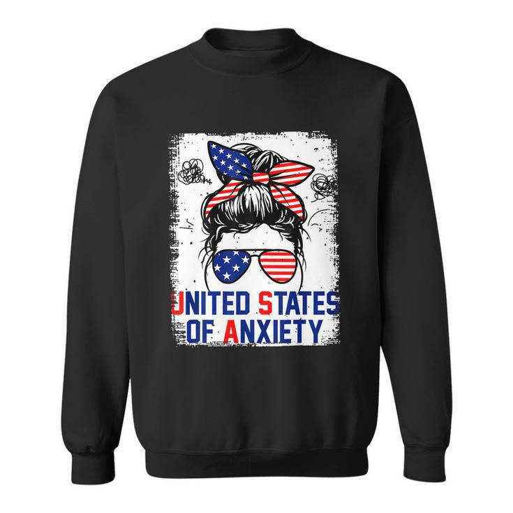 Bleached Messy Bun Funny Patriotic United States Anxiety Sweatshirt