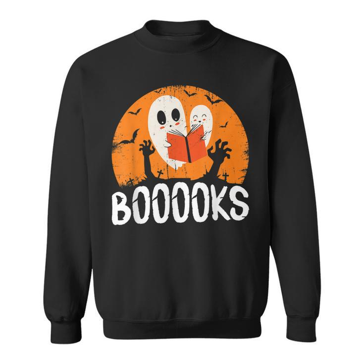 Boooks Funny Halloween Ghost Bookworm Spooky Season Reading  Sweatshirt