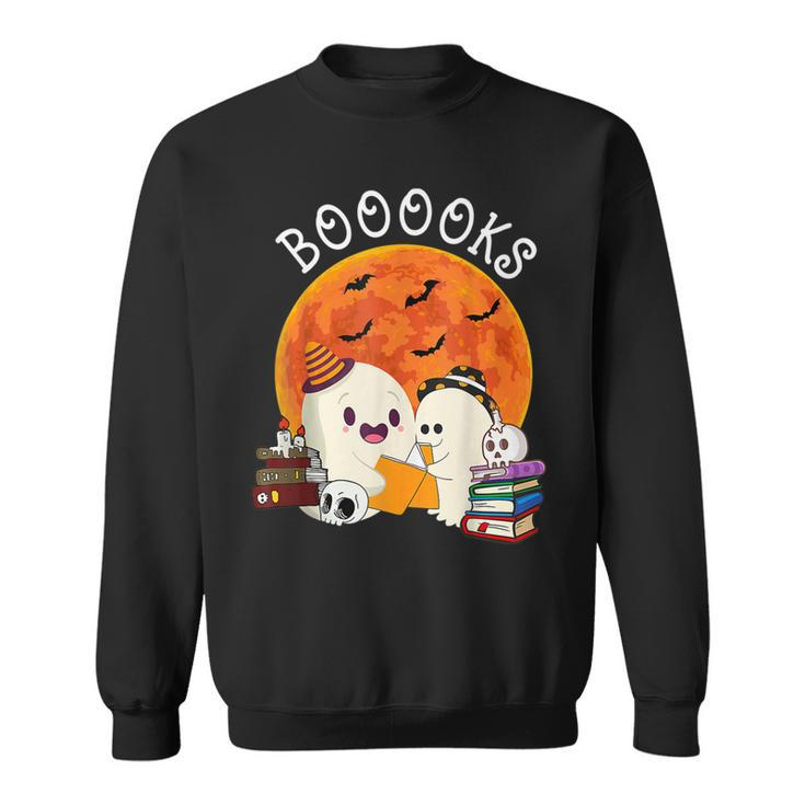 Booooks Ghost Boo Read Book Library Moon Halloween Boy Girl  Sweatshirt