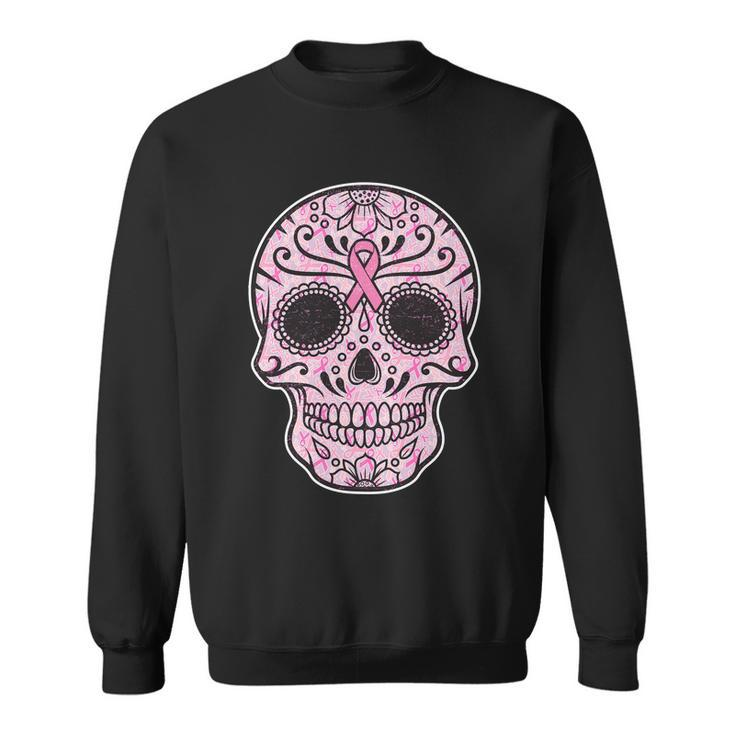 Breast Cancer Sugar Skull Day Of The Dead Dia De Los Muertos Sweatshirt