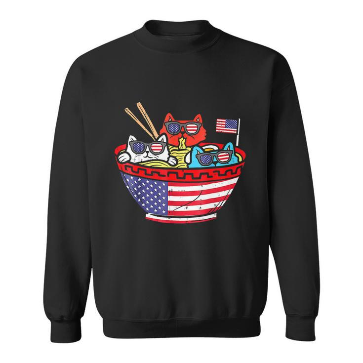 Cats Ramen Anime American Flag Usa Funny 4Th Of July Fourth Sweatshirt